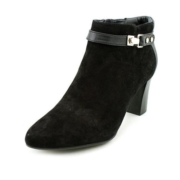 Alfani Dolorna Pointed Toe Suede Ankle Boot Booties Womens Size 9M Black Leather - Picture 1 of 10